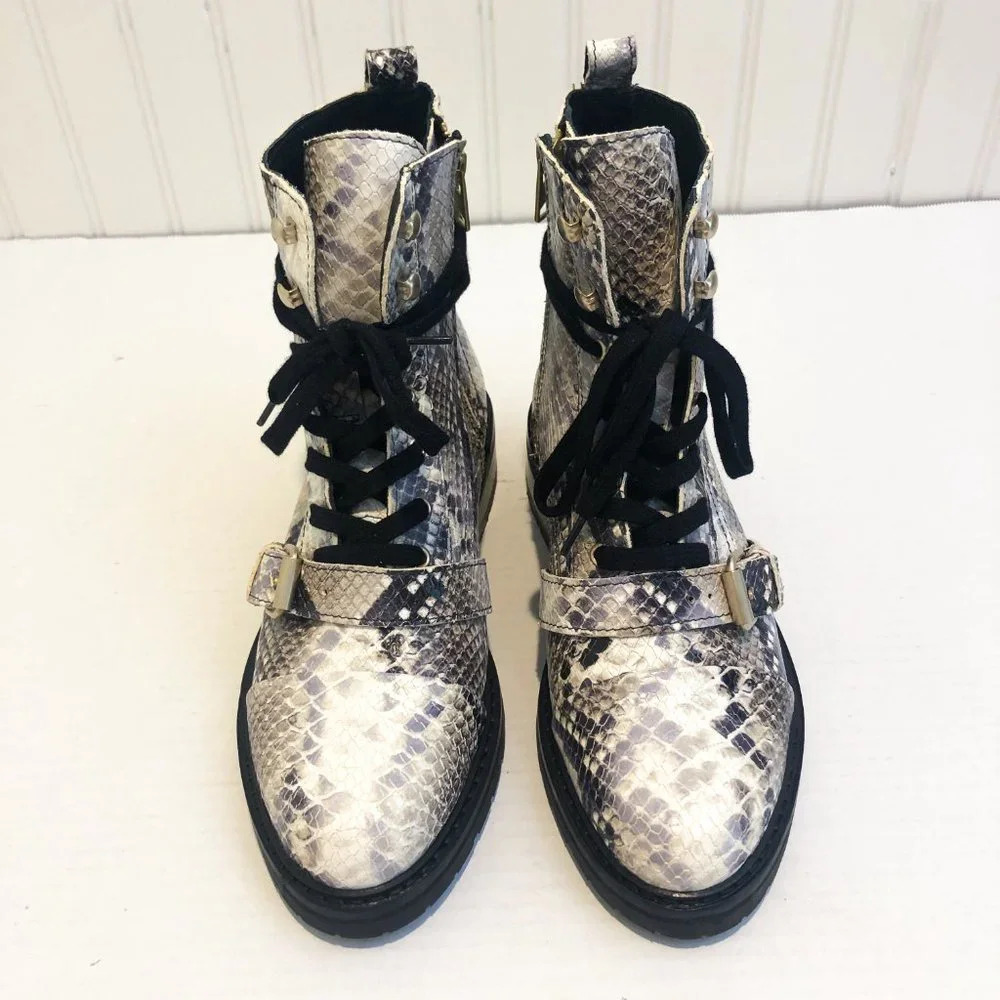 ALLSAINTS Donita Goat Leather Animal Print Snake Embossed Lace Up Combat Boot 38 - Picture 3 of 13